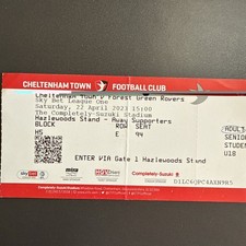 Cheltenham Town v Forest Green Rovers(SkyBet League 1 2022/23) 22/4/2023 Ticket