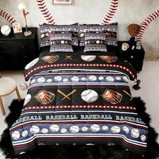 Baseball Comforter Set with Sheets for Kids Boys Queen Baseball White Black08