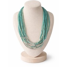 Turquoise Color Multi Strand Necklace Silver Accent Beaded Layered Statement