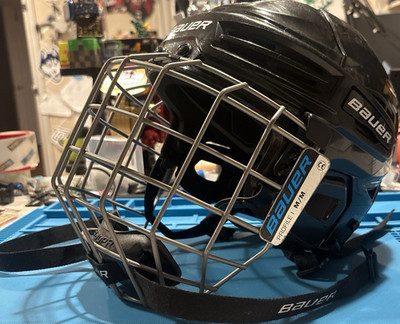 Bauer IMS 5.0 Medium Black Ice Hockey Full Face Helmet Cage CE Chin Cup