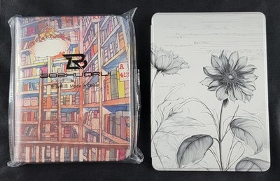 Tablet eBook Reader Case Cover Library & Flower Scenes Lot of 2 Both New