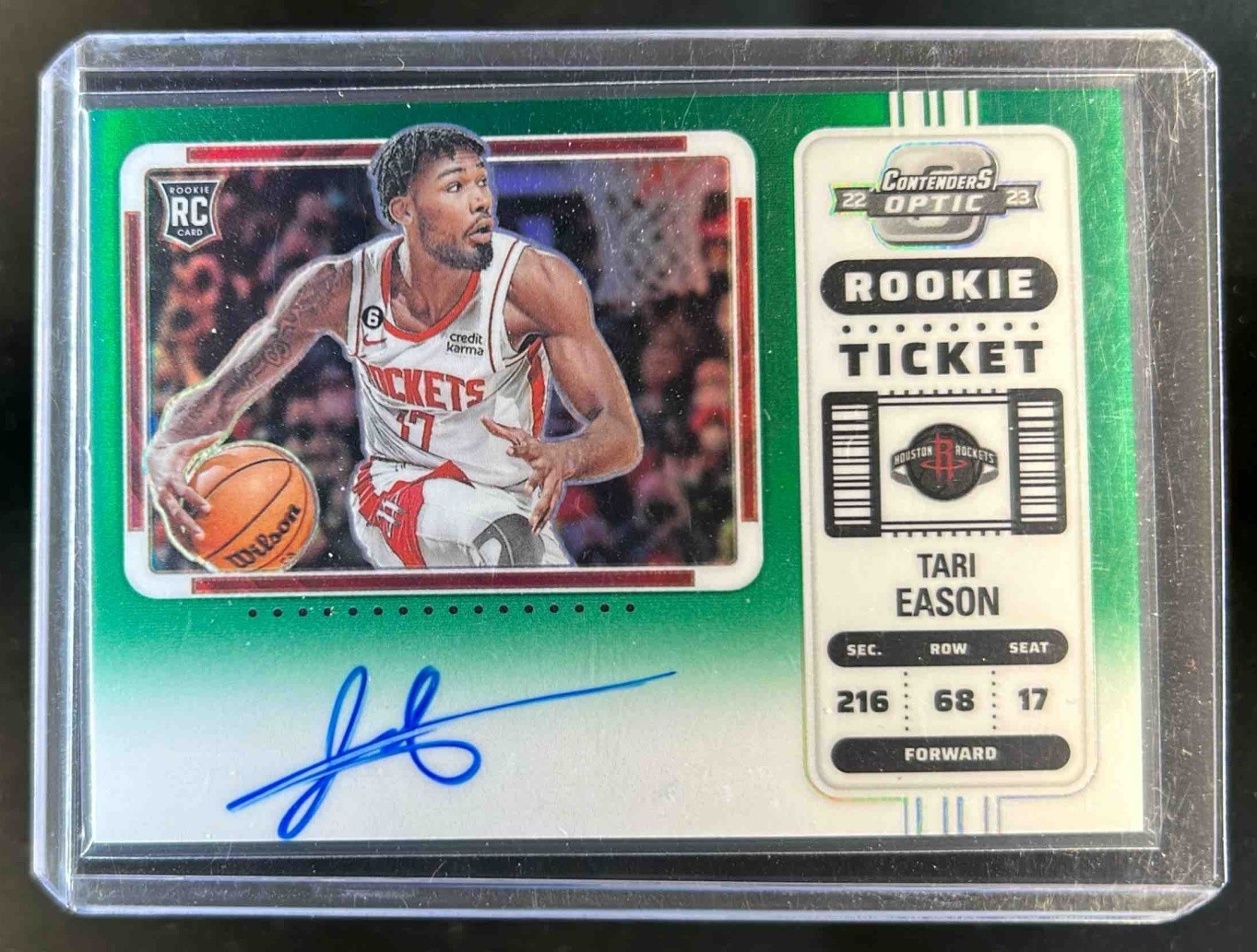 2022-23 Contenders Optic Tari Eason Rookie Ticket Green RC Auto #32/75 Rockets