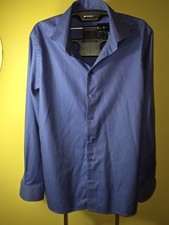 Eton Contemporary 17.5 Blue Solid Cotton Non-Iron Long Sleeve Dress Shirt 44