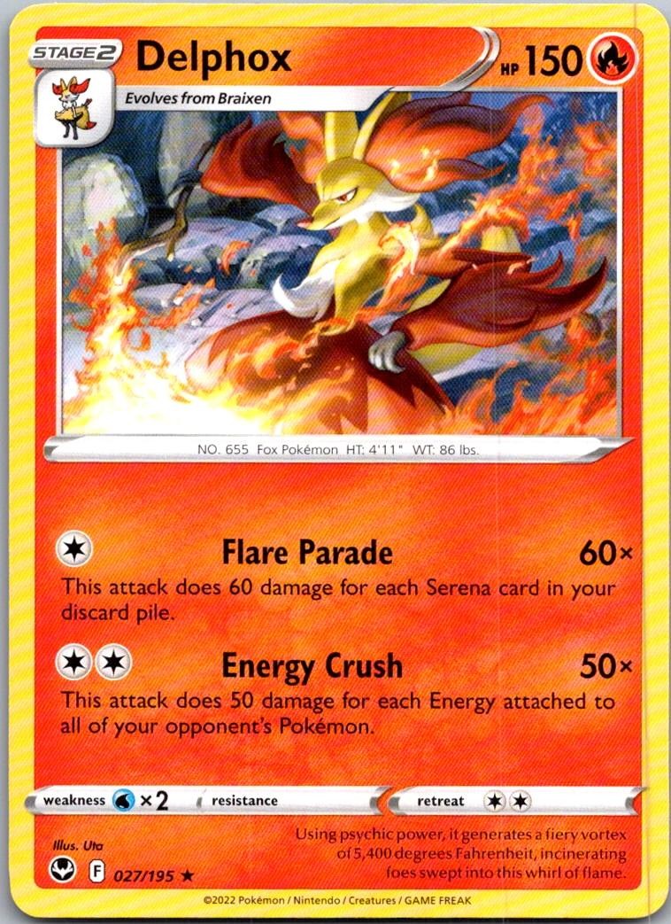 Delphox 027/195 Rare Silver Tempest Pokemon Near Mint