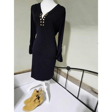 Michael Michael Kors Black Sheath Dress | Gold Grommet Detail | Size XL