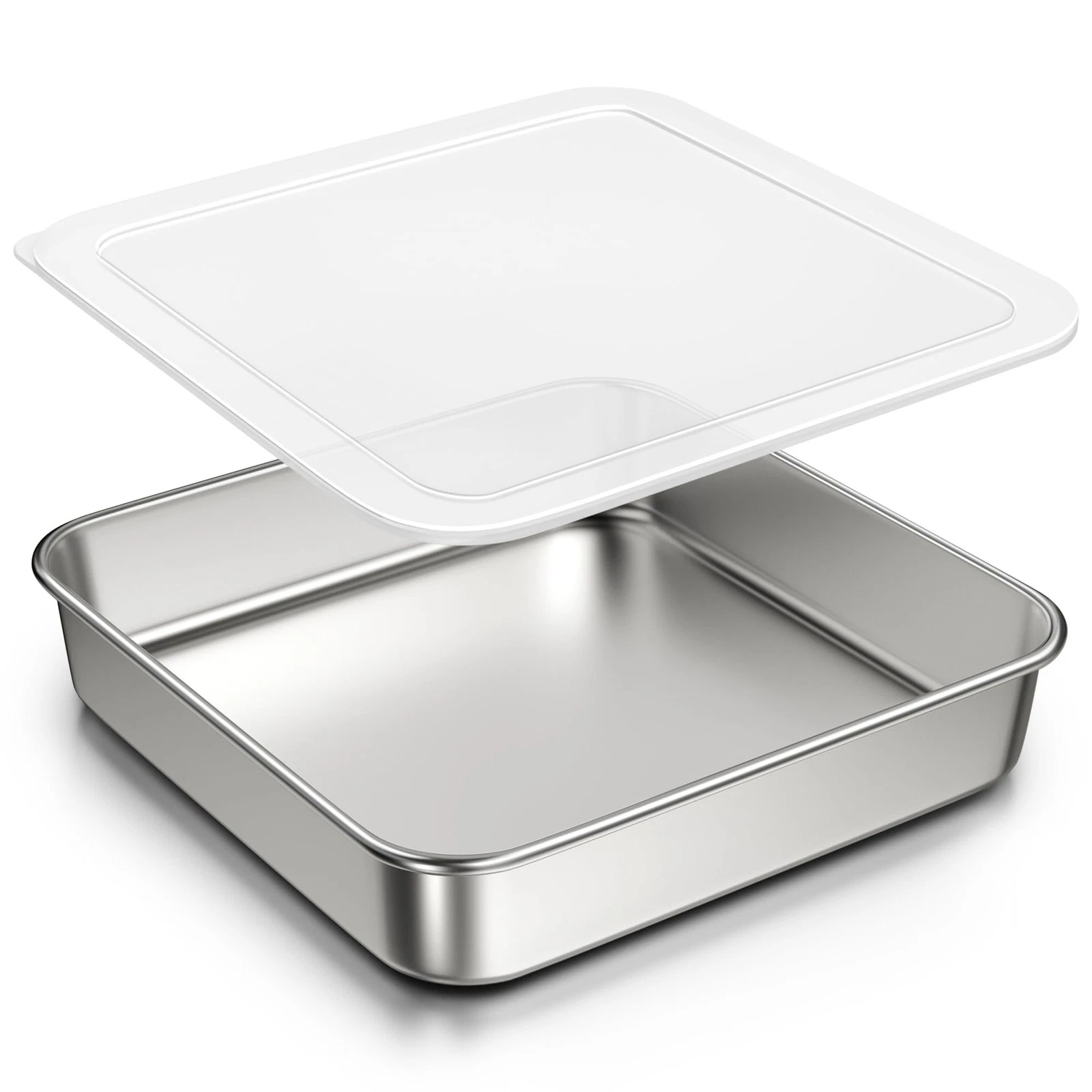 9 x 9-Inch Baking Pan with lid, 304 Stainless Steel Square Cake Pan, Commerci...