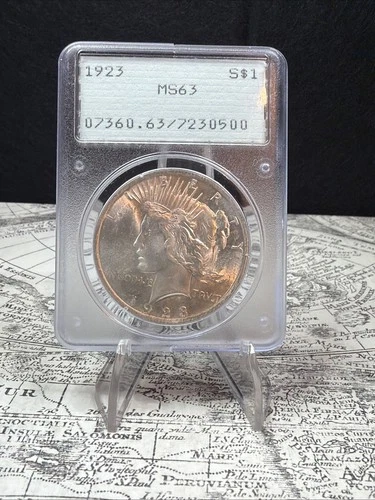 1923 Peace Dollar PCGS MS63, Rattler Holder!