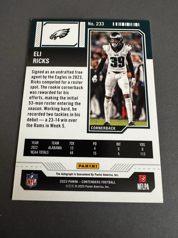 2023 Panini Contenders Eli Ricks Rookie Ticket Auto RC Philadelphia Eagles - Image 2 of 4