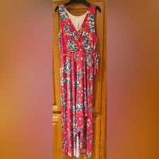 Gilli Maternity Bright Pink Floral Faux Wrap w/Tie Stretchy Maxi Dress Sz Small