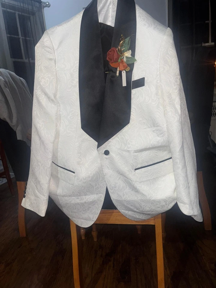 Kent & Park Hombres Calce Ajustado Traje Esmoquin Chaqueta Blazer 44 Blanco Floral Foto 4 de 4