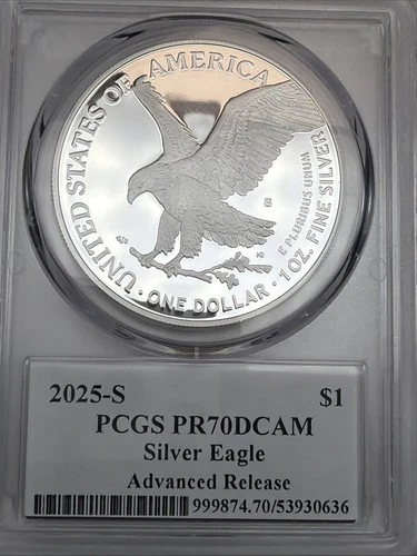 2025-S Proof $1 American Silver Eagle PCGS PR70DCAM Advanced Rel. PREMIER LABEL