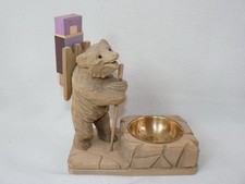 alter Streichholzhalter Aschenbecher B&auml;r Holz geschnitzt antik 1930er Brienz