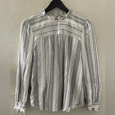 LOFT Y2K Stylish Black and White Peasant Boho Knit Top Size Medium