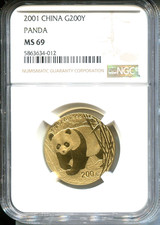 2001 CHINESE GOLD PANDA 200Y 200 YUAN 1/2 Oz. NGC MS69 MS-69 CHINA SCARCE !!