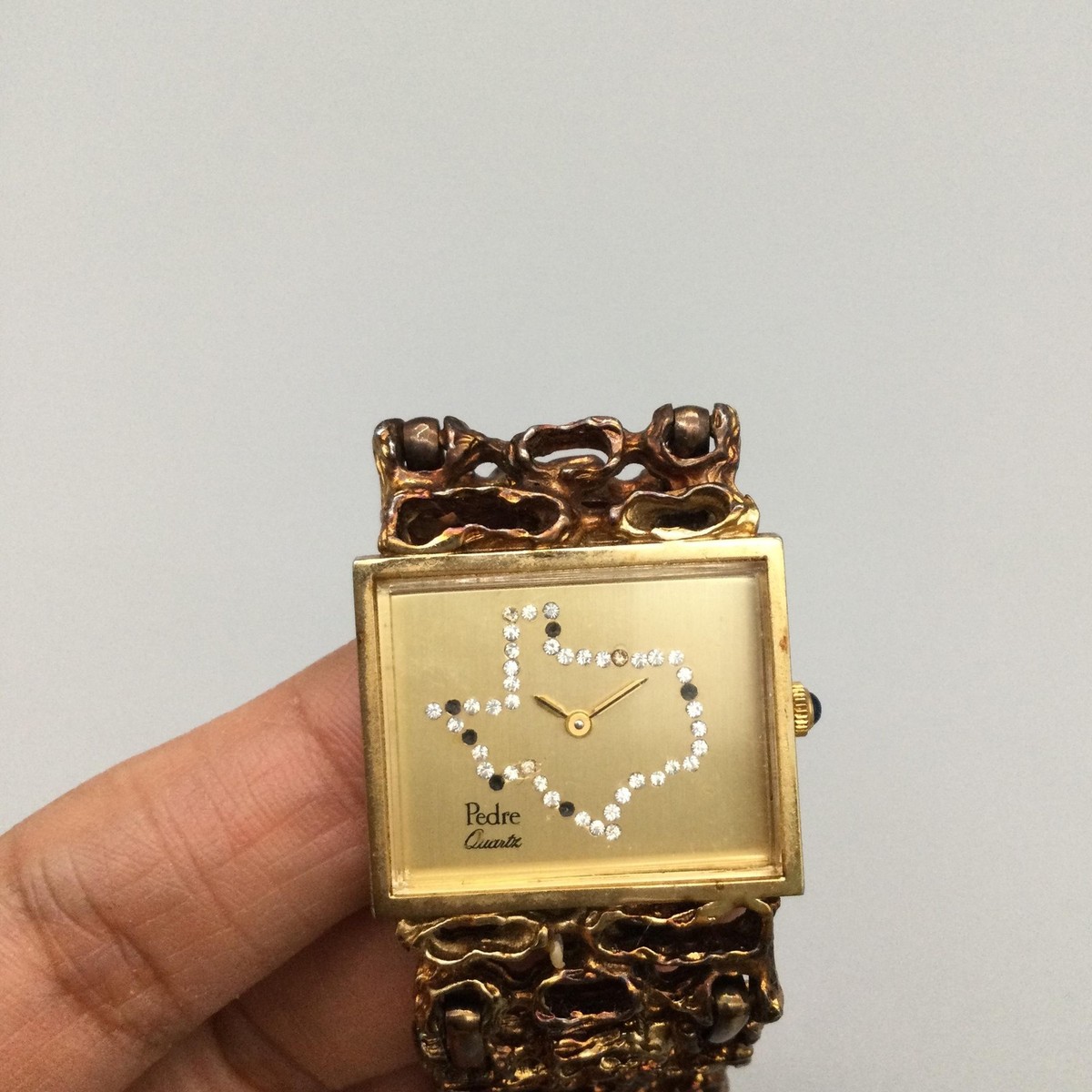 Vintage Pedre Womens Watch 28mm Gold Dial Texas Crystals New