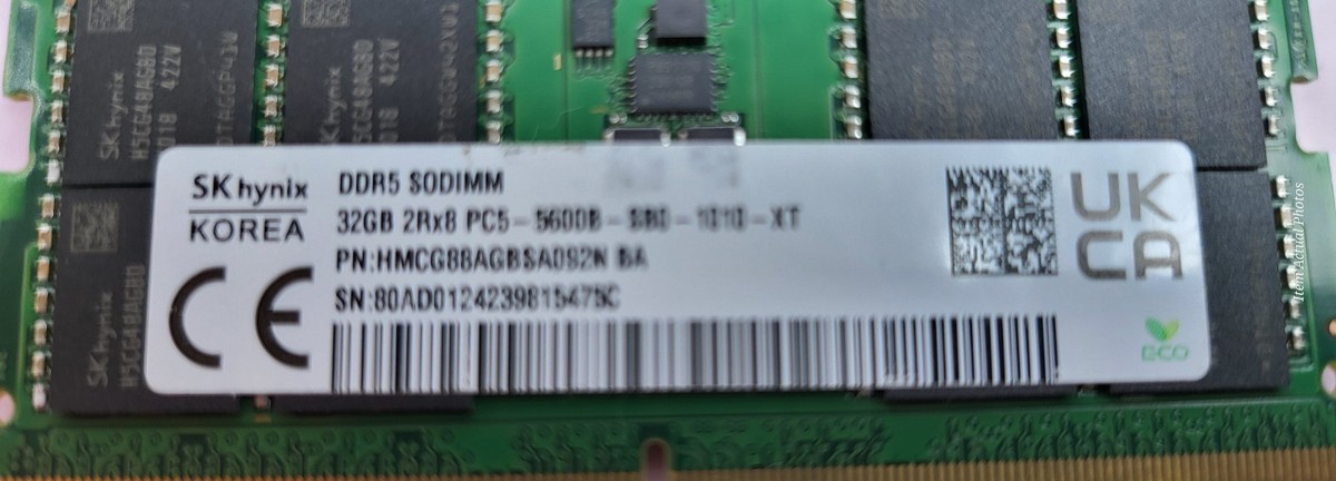 メモリー SKhynix DDR5 32GB, 2x16GB, 4800MHz New Hynix 32GB (2X 16GB ) DDR5 5600MHz PC5-44800 1RX8 Laptop