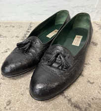 Vintage Ostrich Leather Mens Gucci Black Leather Tassel Slip-On Loafers EU 43 D