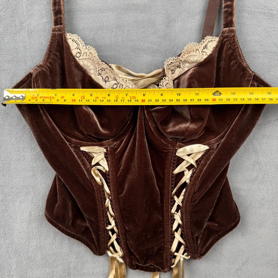 Blusa bustiê feminina Cacique marrom veludo com cadarço 14 16 - Imagem 3 de 4