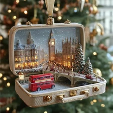 3D Effect London Christmas Suitcase Ornament With Big Ben Diorama |
