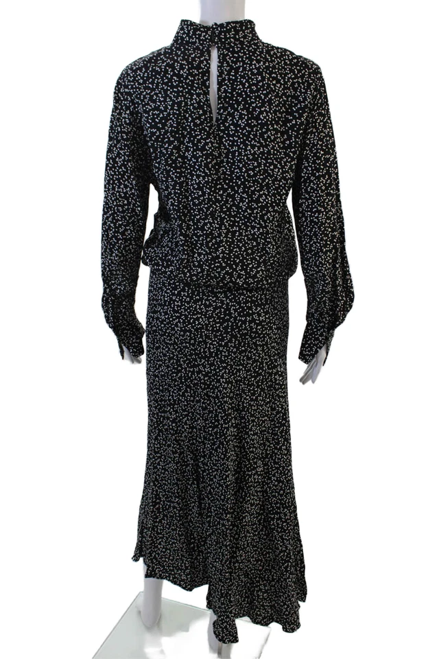 Vestido Zara Feminino Maxi Bolinhas Decote Simulado Manga Longa Preto Tamanho XS - Imagem 3 de 4