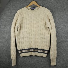 Polo Ralph Lauren Sweater Mens XL White Cable Knit Silk Hand Knit Crewneck
