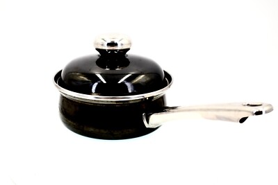 German Keramik Pot,Metallic Black,Enamel covered Steel,Handle,Lid,14/3.5qts
