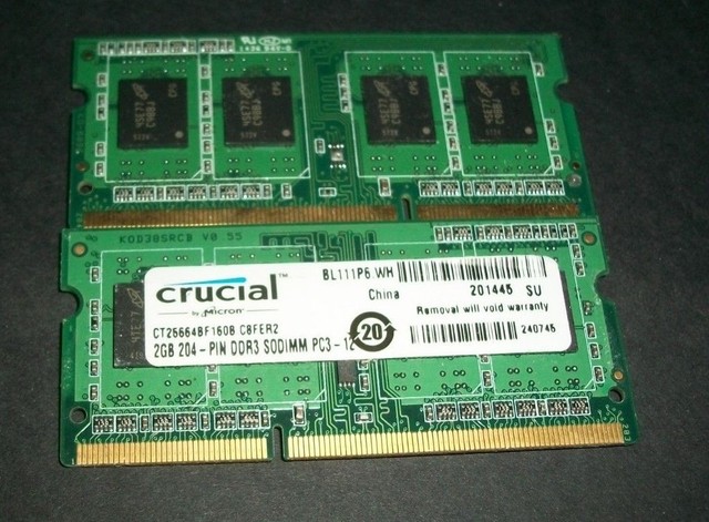 Crucial 2 GB - 204 Pin Laptop DDR3 RAM SODIMM - PC3-12 - CT25664BF160B ...