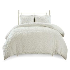 MADISON PARK White 3-Piece Tufted Cotton Chenille Duvet Cover Set KING/CAL KING