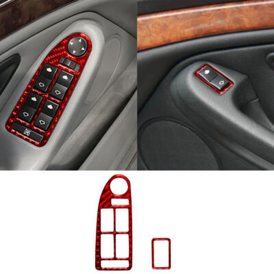 For BMW 5 Series E39 Red Carbon Fiber Interior Front Window Control Cover Trim