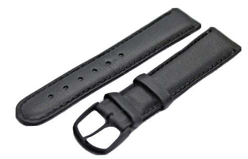 Bracelet De Montre En Cuir Véritable Noir Surpiqué Bleu - Largeur 13mm, Boucle Argentée