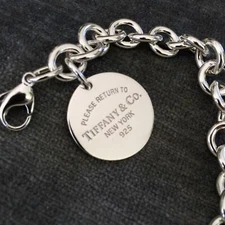 8" Please Return to Tiffany Medium Large Silver Round Circle Charm Bracelet