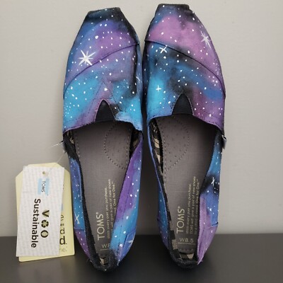 Hand Painted Original Toms Womens 8.5 Night Sky Stars Purple Blue Black Shoes