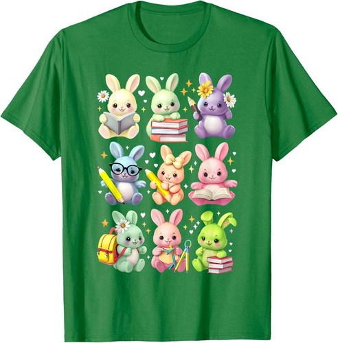 Cute Teacher Bunny Rabbit Reading Easter Bunnies Book Lovers T-Shirt Hoodie - Picture 15 of 19
