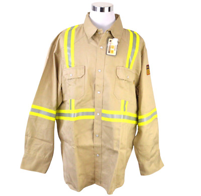 NEW Just In Trend Flame Resistant Shirt 3XL Beige Snap Buttons Hi Vis Reflective