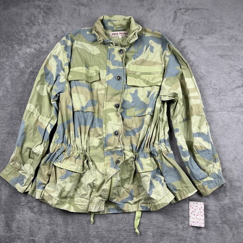 Free People Lime Kombi Jacke Damen S Camouflage Reißverschluss Knopf Taschen