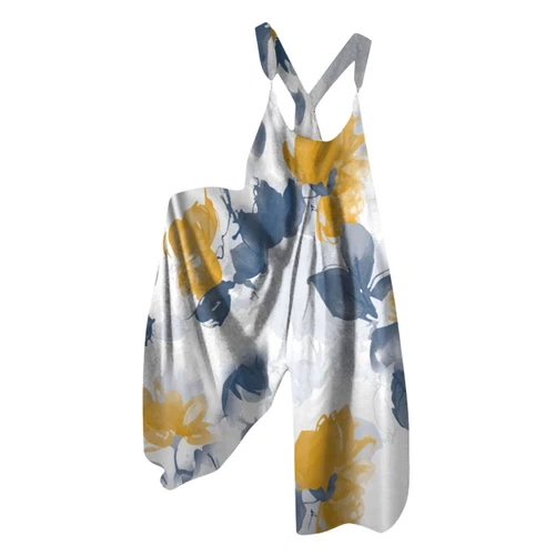 Women's Floral Jumpsuit Baggy Dungaree Ladies Summer Romper Playsuit Overalls - Picture 38 of 48