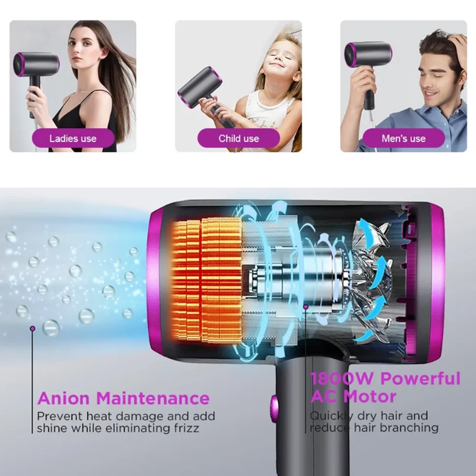 Escova térmica secador de cabelo profissional 1800W ventilador legal portátil negativo iônico - Imagem 2 de 4