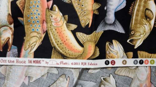 1 Yd. Nautical Trout Fish Tails Cotton Fabric, "Off the Hook", RJR - Picture 4 of 4