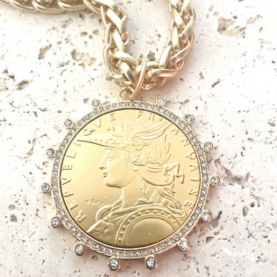French Coin Necklace Matte Gold Boutique VB&Co Artisan Made