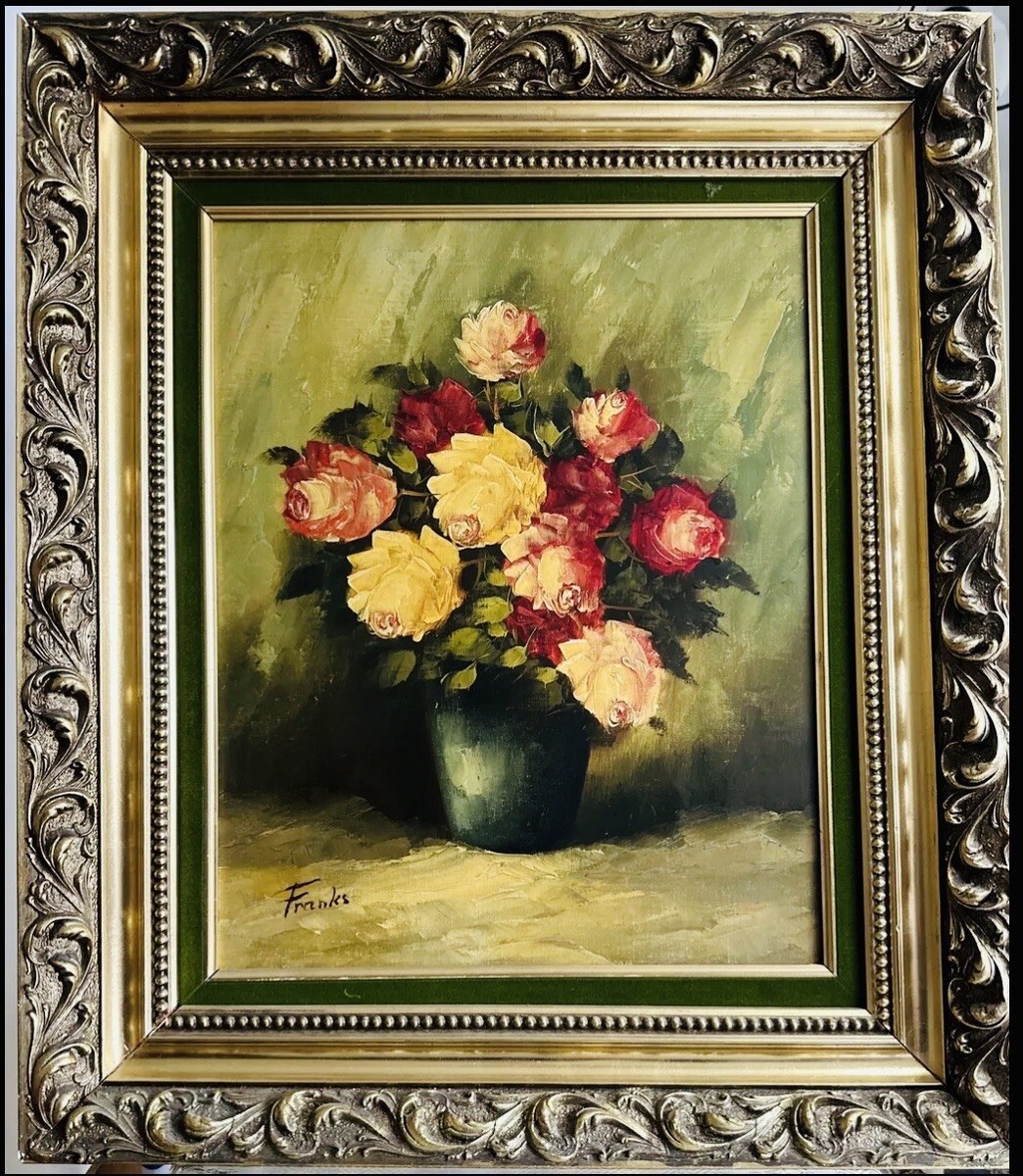 Vintage Original Oil Painting Signed FRANKS Floral Still Life