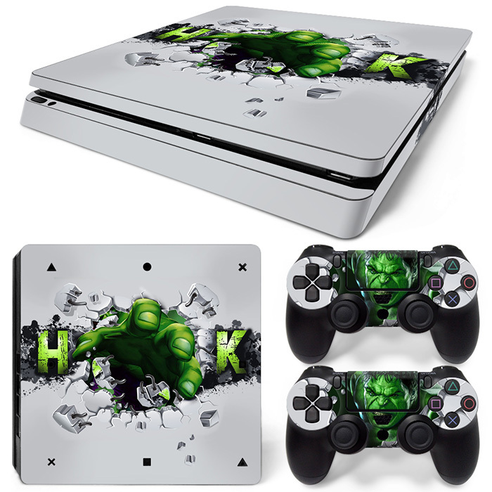 PS4 Slim Playstation 4 Console Skin Decal Sticker Hulk Comics Custom Design Set-image