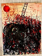 BEAUTIFUL VINTAGE ABSTRACT WATERCOLOR PAINTING ON PAPER 