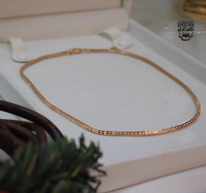 Collar Tennis En Oro Rosa 18kt. Con Diamantes Naturales Corte Brillante Ct. 2,96 - Imagen 2 de 4