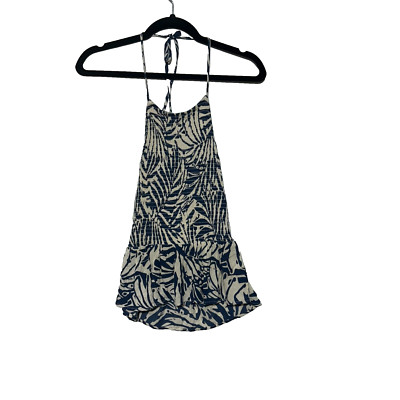 Patrons of Peace Top Womens Small Blue Cream Sea Print Halter Ruffle Smocked NWT
