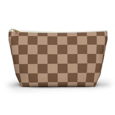 Brown Checkered Accessory Pouch | Cosmetic Pouch | Pencil Pouch | Makeup Bag