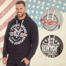 Mens Over The Head Pullover Hood Hoodie American Design Themed New York Pockets