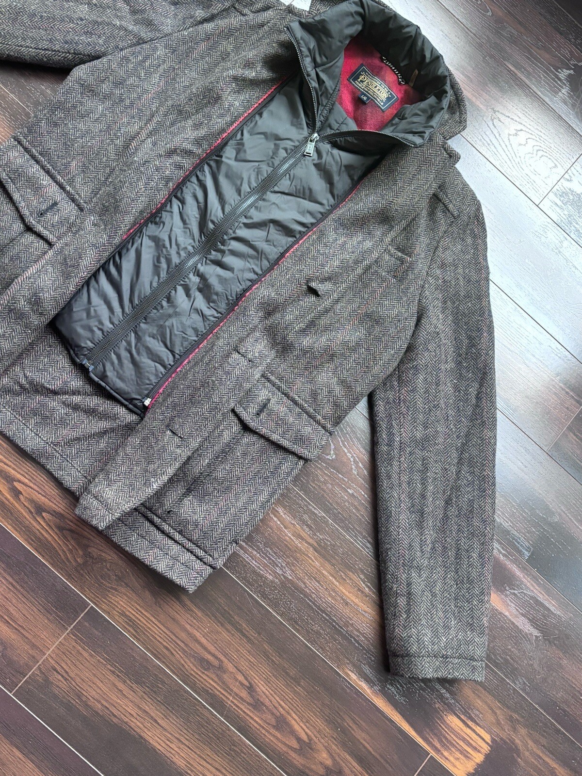 Pendleton $425 Herringbone Coat Removable Wool In… - image 5