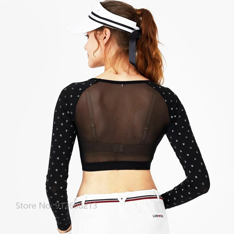 Women Printed Long Sleeve Shirt Ice Silk Golf Crop Tops Anti-UV Elastic T-shirt - Image 3 of 4