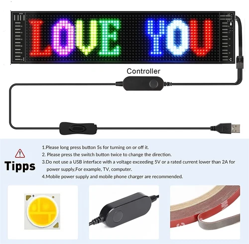 USB LED Car Flexible Sign Scrolling Message Display Screen APP Programmable RGB - Picture 13 of 24