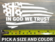 Jesus Flag Cross Sticker Decal Christian USA US American In God We Trust